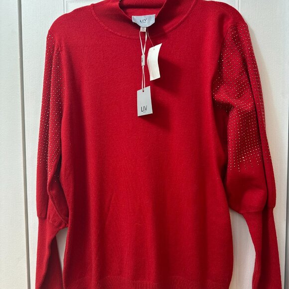CRIMSON "LIV MILANO" XL WOMEN'S LONG-SLEEVED SWEATER W/RHINESTONES ON SLEEVES - Picture 5 of 7